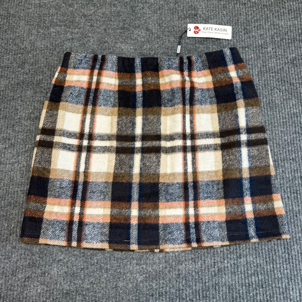 Kate Kasin 14 NWT High‎ Waist Plaid Bodycon Mini Skirt Stretch Pencil Chic